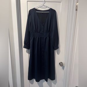 Navy blue silky button-down J.Crew dress